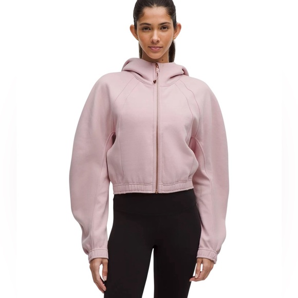 NWT Lululemon scuba full zip cropped hoodie PINK HAZE/GOLD Size XS